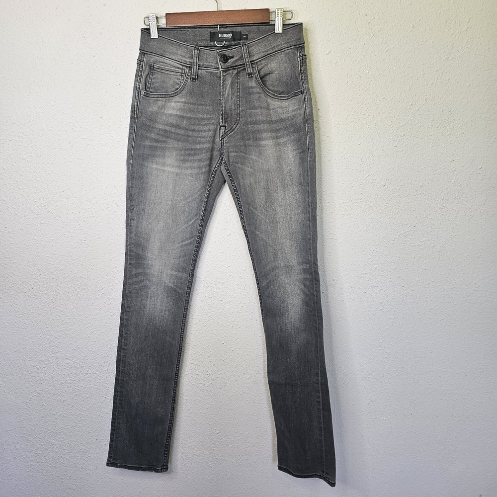 Hudson Blake Slim Straight Jeans Mens 28 Grey Faded Wash Designer Denim Pants